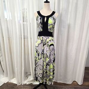 2/$30 Y2K Perceptions Long Maxi Abstract Dress Womens Size‎ M Grey Green Black